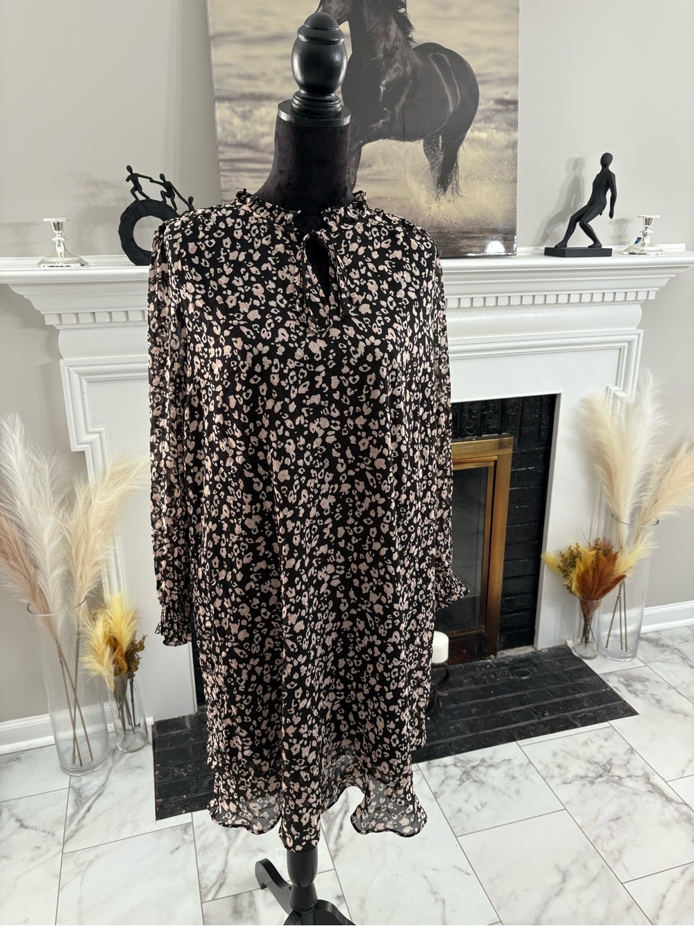 Ann Taylor Factory Black Mini Dress with Blush Floral Print - Picture 1 of 4
